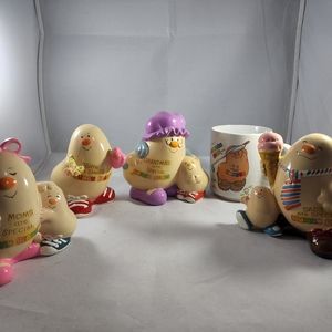 Vintage 1981 Morgan Inc "Human Beans" figurines and mug lot.